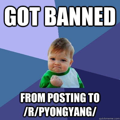 got banned from posting to /r/Pyongyang/  Success Kid