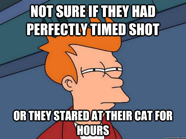 Not sure if they had perfectly timed shot Or they stared at their cat for hours - Not sure if they had perfectly timed shot Or they stared at their cat for hours  Futurama Fry