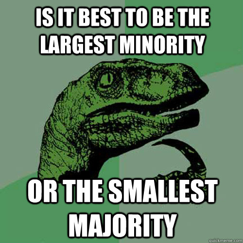 Is it best to be the largest minority Or the smallest majority  Philosoraptor