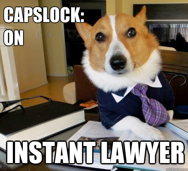 CAPSLOCK: ON INSTANT LAWYER  Lawyer Dog