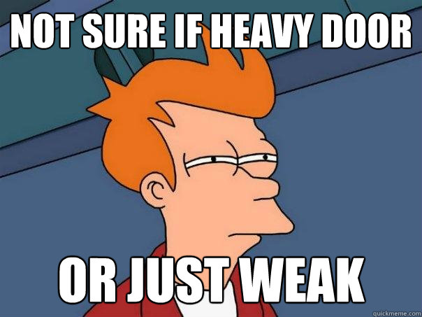 not sure if heavy door or just weak  Futurama Fry