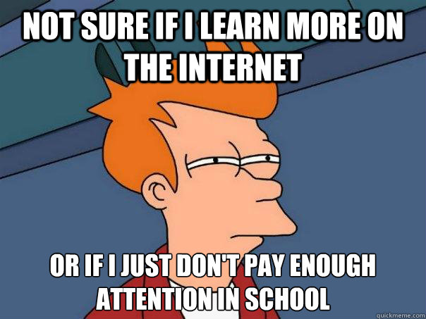 Not sure if i learn more on the internet Or if i just don't pay enough attention in school - Not sure if i learn more on the internet Or if i just don't pay enough attention in school  Futurama Fry