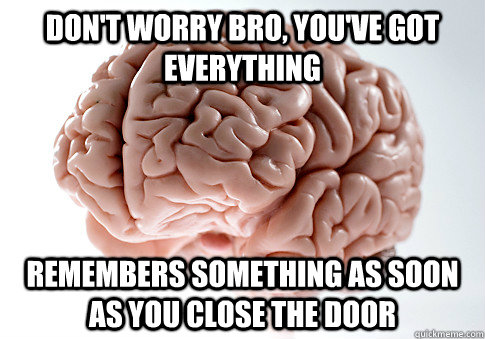 Don't worry bro, you've got everything Remembers something as soon as you close the door  Scumbag Brain