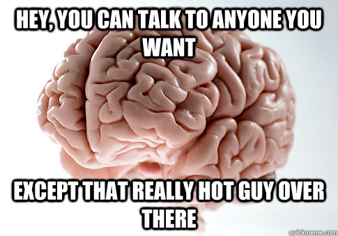 Hey, you can talk to anyone you want except that really hot guy over there - Hey, you can talk to anyone you want except that really hot guy over there  Scumbag Brain