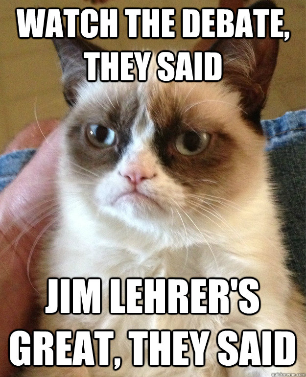 Watch the debate, they said Jim Lehrer's great, they said  Grumpy Cat