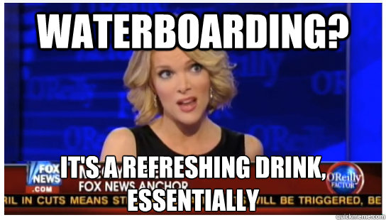 Waterboarding? It's a refreshing drink, essentially
 - Waterboarding? It's a refreshing drink, essentially
  Euphemism Megyn Kelly