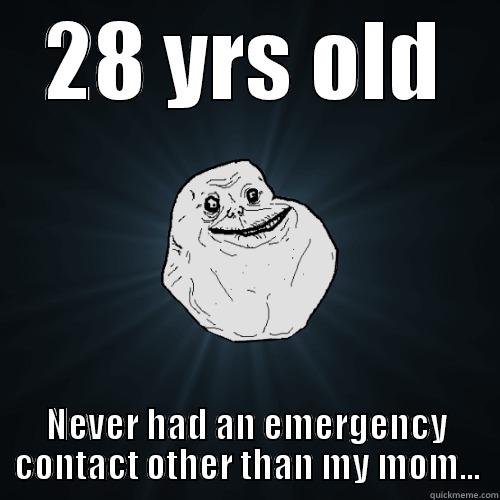 28 YRS OLD NEVER HAD AN EMERGENCY CONTACT OTHER THAN MY MOM... Forever Alone