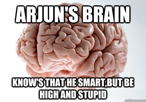 Arjun's brain Know's that he smart,but be high and stupid  Scumbag Brain