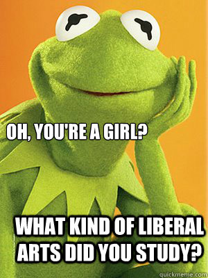 Oh, you're a girl? What kind of liberal arts did you study?  Evil Kermit the Frog