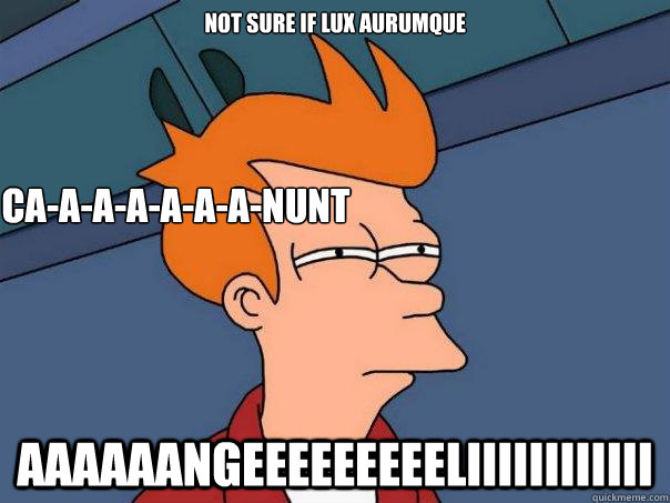 Not sure if lux aurumque aaaaaangeeeeeeeeeliiiiiiiiiiii ca-a-a-a-a-a-a-nunt  Futurama Fry