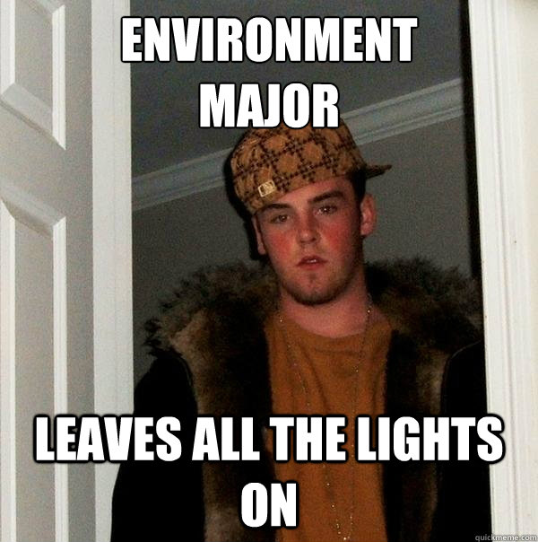 Environment
Major Leaves all the lights on  Scumbag Steve