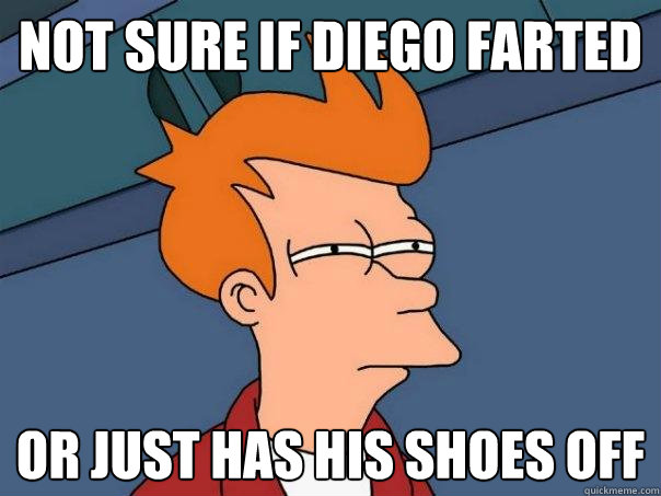 not sure if diego farted or just has his shoes off  Futurama Fry