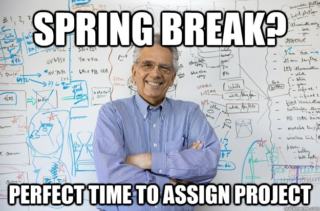 Spring break? perfect time to assign project  Engineering Professor