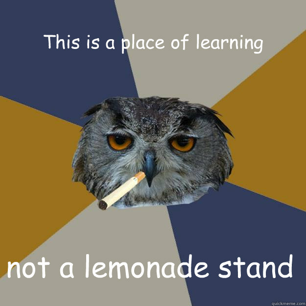 This is a place of learning not a lemonade stand - This is a place of learning not a lemonade stand  Art Student Owl