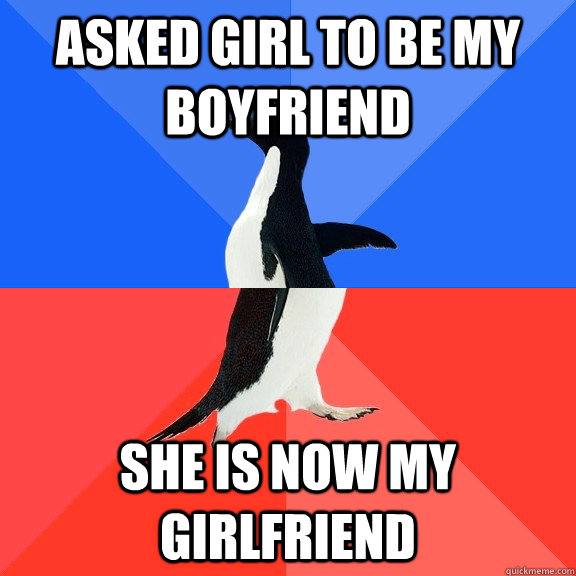 Asked girl to be my boyfriend She is now my girlfriend  Socially Awkward Awesome Penguin