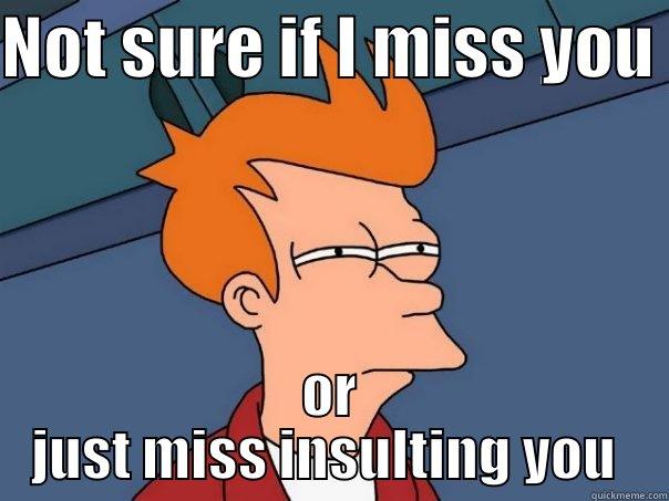 Not sure  - NOT SURE IF I MISS YOU  OR JUST MISS INSULTING YOU  Futurama Fry