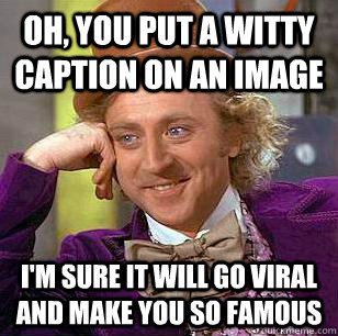 Oh, you put a witty caption on an image I'm sure it will go viral and make you so famous  Condescending Wonka