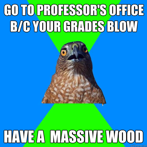 go to professor's office b/c your grades blow have a  massive wood  Hawkward