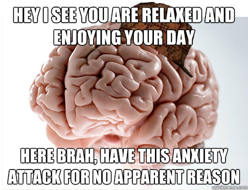 hey i see you are relaxed and enjoying your day here brah, have this anxiety attack for no apparent reason  