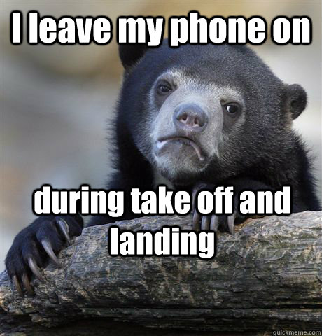 I leave my phone on during take off and landing - I leave my phone on during take off and landing  Confession Bear