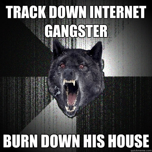 track down internet gangster burn down his house  Insanity Wolf