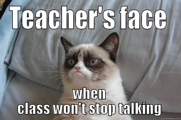 Teacher meme - TEACHER'S FACE WHEN CLASS WON'T STOP TALKING Grumpy Cat