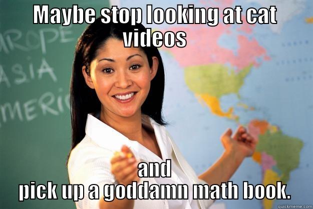 MAYBE STOP LOOKING AT CAT VIDEOS AND PICK UP A GODDAMN MATH BOOK. Unhelpful High School Teacher