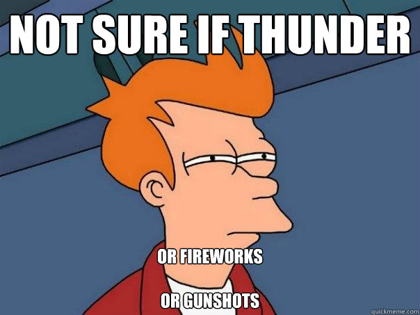 Not sure if thunder or fireworks

or gunshots  Futurama Fry