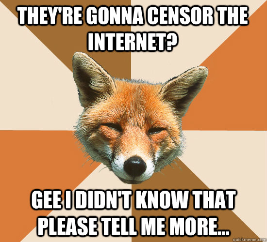 They're gonna censor the internet? Gee I didn't know that please tell me more... - They're gonna censor the internet? Gee I didn't know that please tell me more...  Condescending Fox