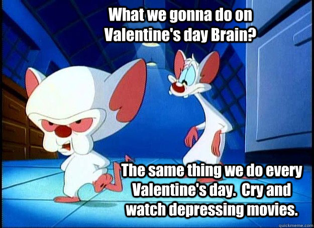 What we gonna do on Valentine's day Brain? The same thing we do every Valentine's day.  Cry and watch depressing movies.  Pinky and the Brain