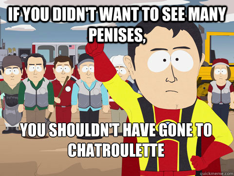 if you didn't want to see many penises, you shouldn't have gone to chatroulette   Captain Hindsight