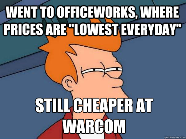 WENT TO OFFICEWORKS, WHERE PRICES ARE 