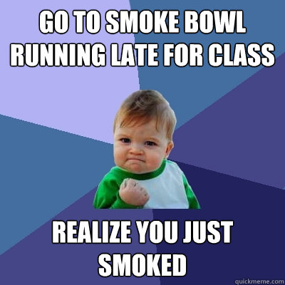 Go to smoke bowl running late for class Realize you just smoked  - Go to smoke bowl running late for class Realize you just smoked   Success Kid