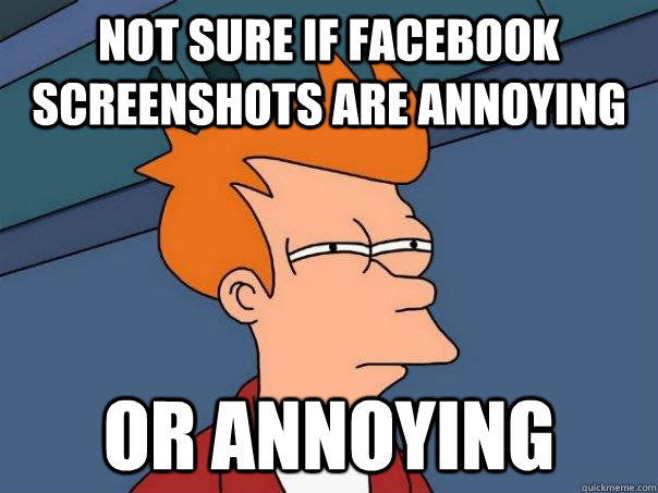 not sure if facebook screenshots are annoying or annoying  Futurama Fry