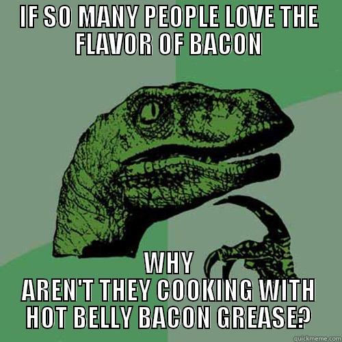 philosoraptor bacon grease - IF SO MANY PEOPLE LOVE THE FLAVOR OF BACON WHY AREN'T THEY COOKING WITH HOT BELLY BACON GREASE? Philosoraptor