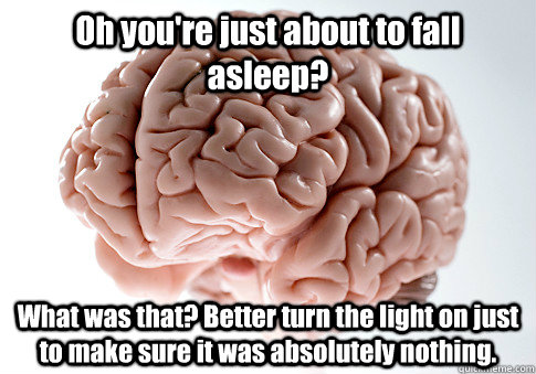 Oh you're just about to fall asleep? What was that? Better turn the light on just to make sure it was absolutely nothing.    Scumbag Brain