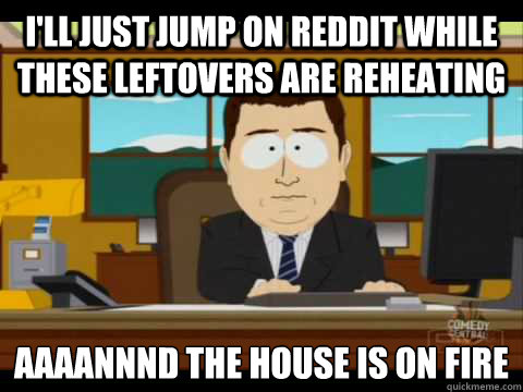 I'll just jump on reddit while these leftovers are reheating Aaaannnd the house is on fire  Aaand its gone