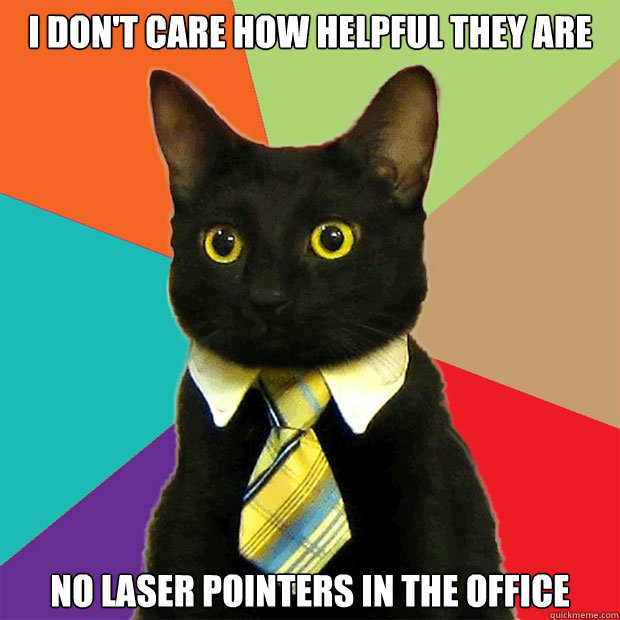 I don't care how helpful they are no laser pointers in the office  Business Cat