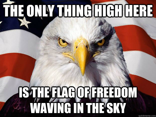 the only thing high here is the flag of freedom waving in the sky  Freedom Eagle