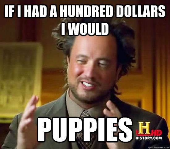 If I had a hundred dollars I would Puppies  Ancient Aliens