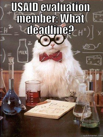 USAID EVALUATION MEMBER: WHAT DEADLINE?  Chemistry Cat