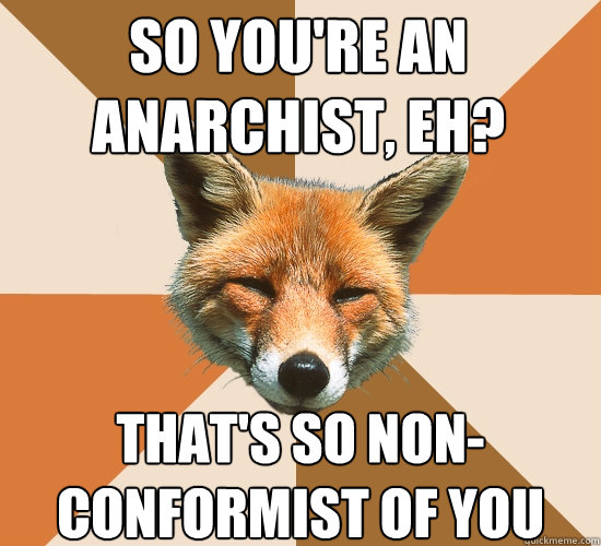 so you're an anarchist, eh? that's so non-conformist of you  Condescending Fox