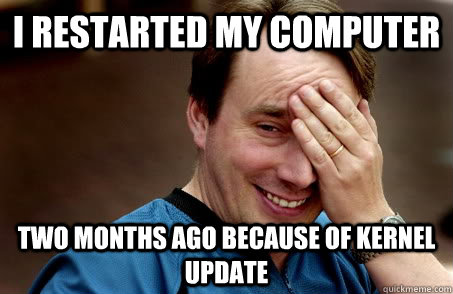 I Restarted my computer two months ago because of kernel update - I Restarted my computer two months ago because of kernel update  Linux user problems