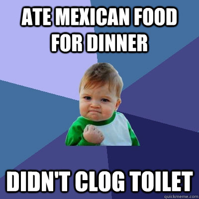 Ate Mexican food for dinner Didn't clog toilet  Success Kid