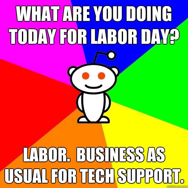 What are you doing today for Labor Day? Labor.  Business as usual for Tech Support.  Reddit Alien