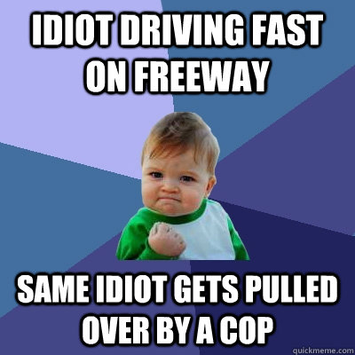 Idiot driving fast on freeway  same idiot gets pulled over by a cop  Success Kid