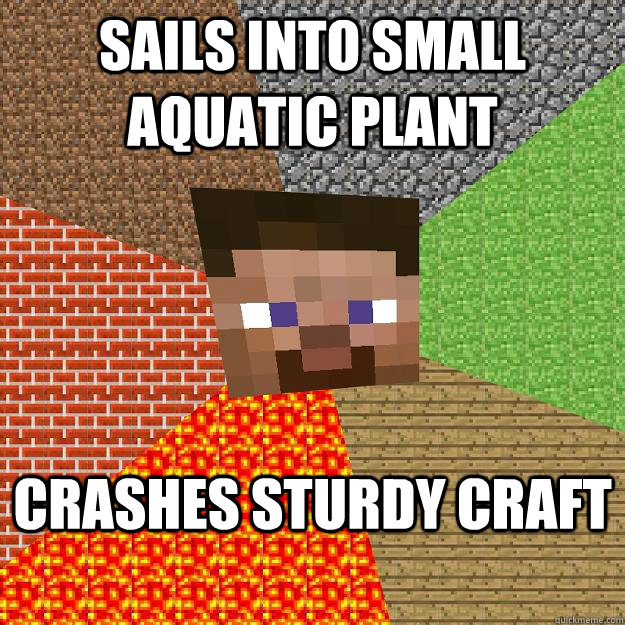 Sails into small aquatic plant Crashes sturdy craft  Minecraft