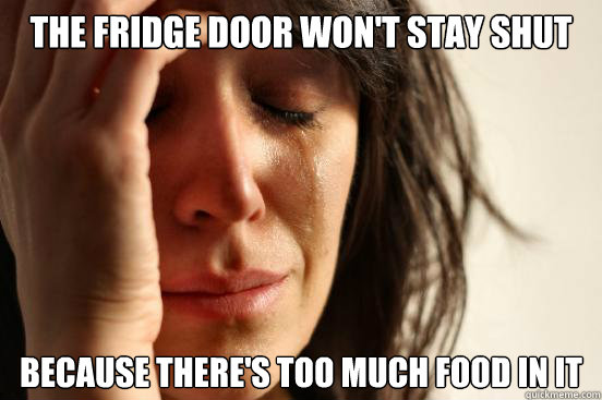 the fridge door won't stay shut because there's too much food in it  First World Problems