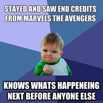 stayed and saw end credits from MARVELS THE AVENGERS knows whats happeneing next before anyone else  Success Kid