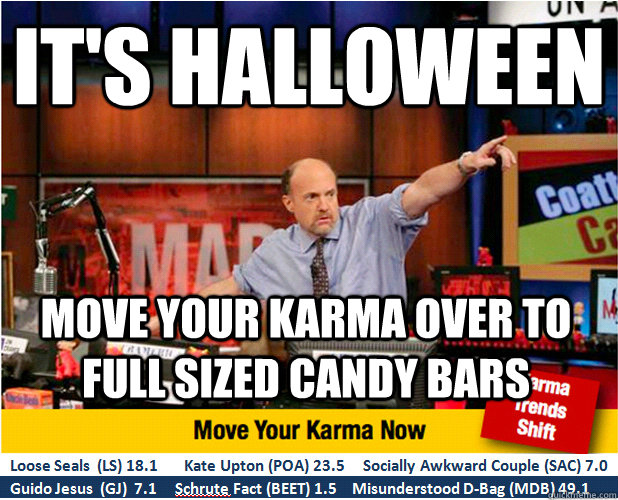 It's Halloween Move your karma over to full sized candy bars  Jim Kramer with updated ticker